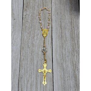 Rose Quartz Bead & Gold Colored Charms Mini Pocket Rosary Easter/Christmas Gift